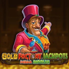 Gold Factory Jackpots Mega Moolah slot logo by Aurum Signature Studios at Robocat Casino